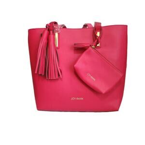 Joy & Iman Women's Large Hot Pink Leather Tote Coin Wristlet